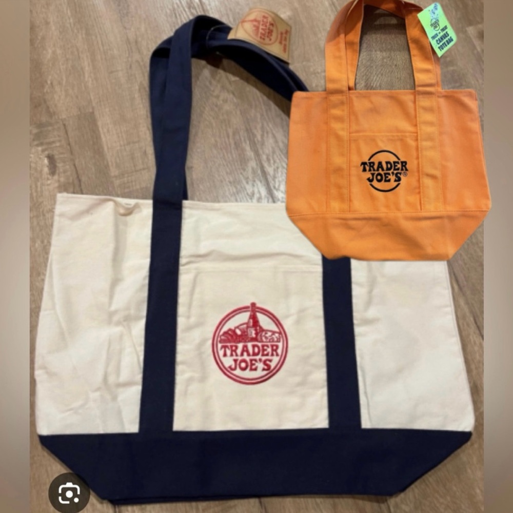 Canvas Tote Bag - Navy & Cream (Large) / Orange (Small)